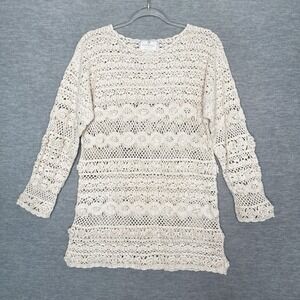 Vintage Express Tricot HandKnitted Crochet Sweater Cream Size‎ XS Cottagecore